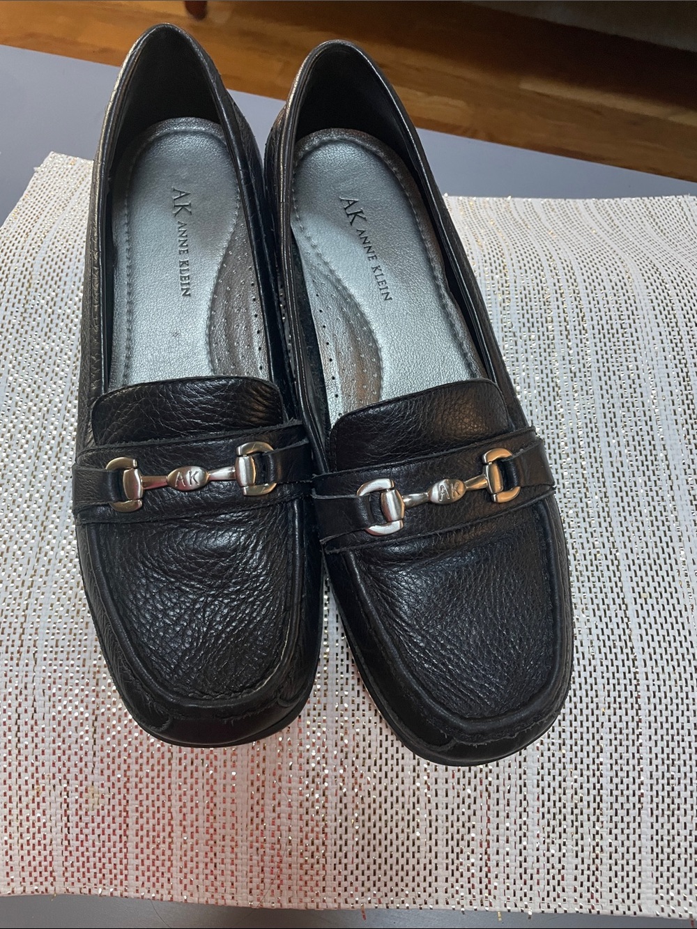 Anne Klein Black Leather Bit-Detail Loafers